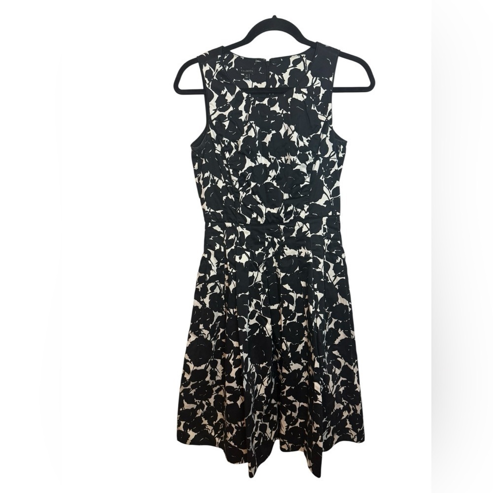 Talbots Black and White Floral Fit & Flare Dress